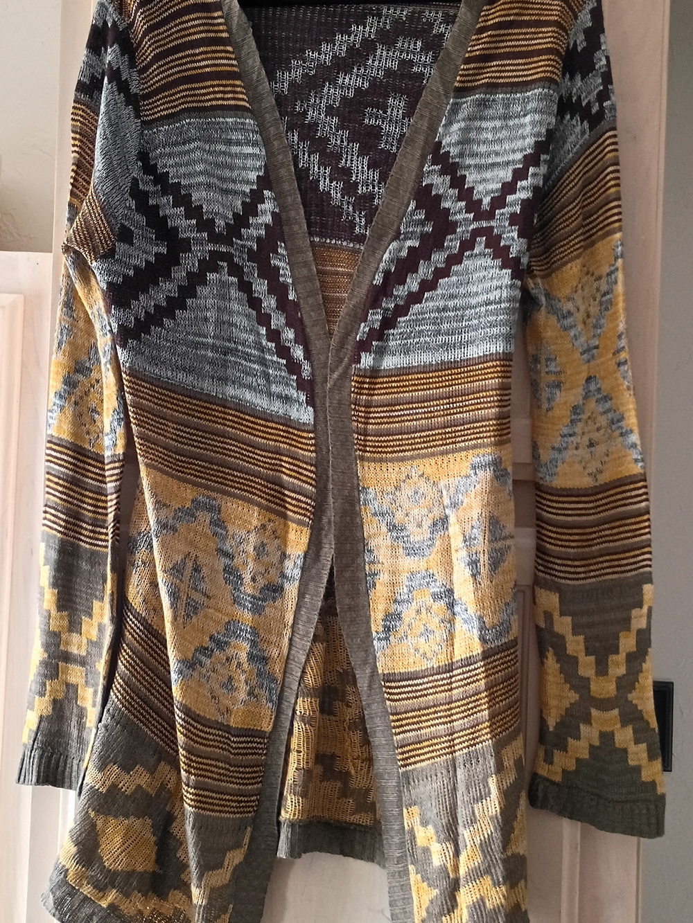 Daytrip Olive, Mustard & Gray Aztec Open Cardigan